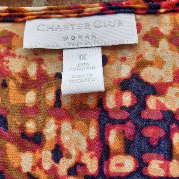 Autumn Colors Flower Boho Satin-feel Flowy Button L/Sleeve Blouse 1X,measurement - Picture 3 of 5